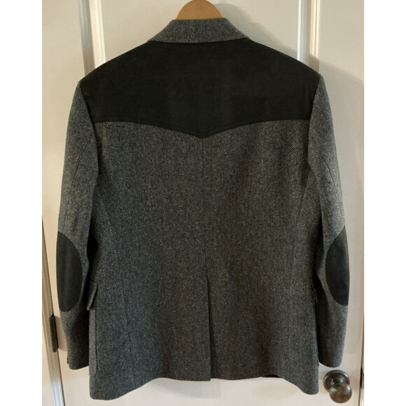 Pendleton Mens Blazer 44 Gray Tweed Wool – Black Suede Elbow Patches & Shoulder - Picture 5 of 14